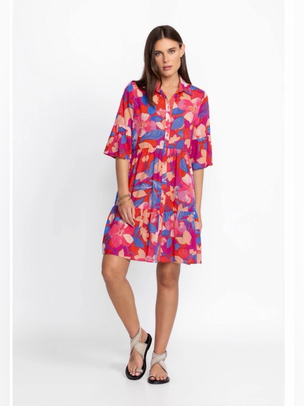 Johnny Was Pink Red Blue Floral Swim Coverup